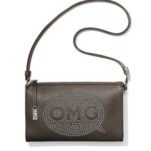Brighton OMG Leather brown  Stud Pewter Metallic Crossbody Bag EUC MSRP:$190